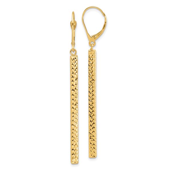 Leslie's 14K Polished and Diamond-cut Bar Dangle Leverback Earrings