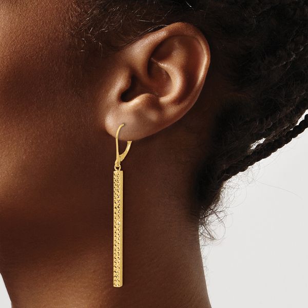 Leslie's 14K Polished and Diamond-cut Bar Dangle Leverback Earrings - Image 3