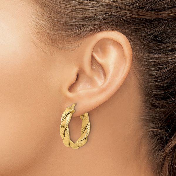 Leslie's 14K Polished and Textured Braided Hoop Earrings - Image 3