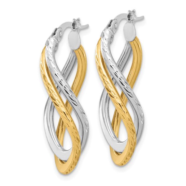 14K with Rhodium Polished and Diamond-cut Twist Hoop Earrings - Image 2
