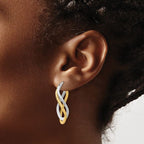 14K with Rhodium Polished and Diamond-cut Twist Hoop Earrings - Image 3