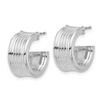 14K w/ White RH Plating Polished and Grooved J-Hoop Post Earrings - Image 2