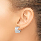 14K w/ White RH Plating Polished and Grooved J-Hoop Post Earrings - Image 3