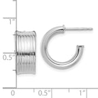 14K w/ White RH Plating Polished and Grooved J-Hoop Post Earrings - Image 4