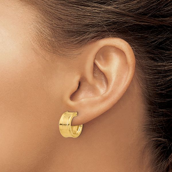 Leslie's 14K Polished and Grooved J-Hoop Post Earrings - Image 3