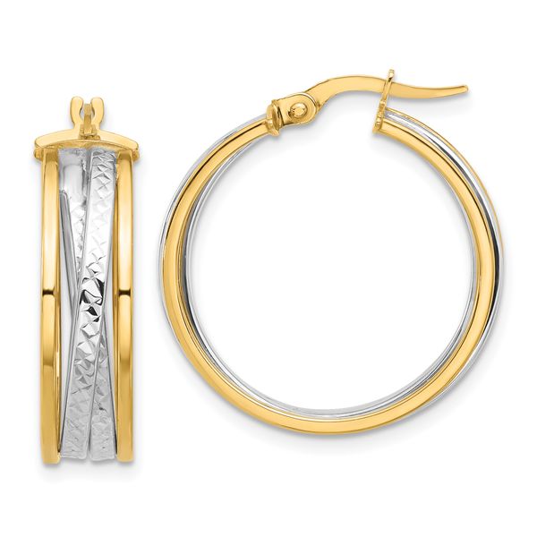 Leslie's 14K with Rhodium Polished and Diamond-cut Hoop Earrings