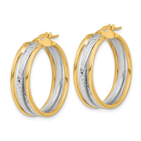 Leslie's 14K with Rhodium Polished and Diamond-cut Hoop Earrings - Image 2