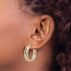 Leslie's 14K with Rhodium Polished and Diamond-cut Hoop Earrings - Image 3