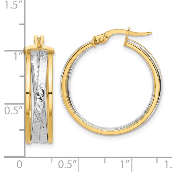 Leslie's 14K with Rhodium Polished and Diamond-cut Hoop Earrings - Image 4