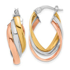 Leslie's 14K w/ White Rhod & Rose Gold-plating Polished Twist Hoop Earrings