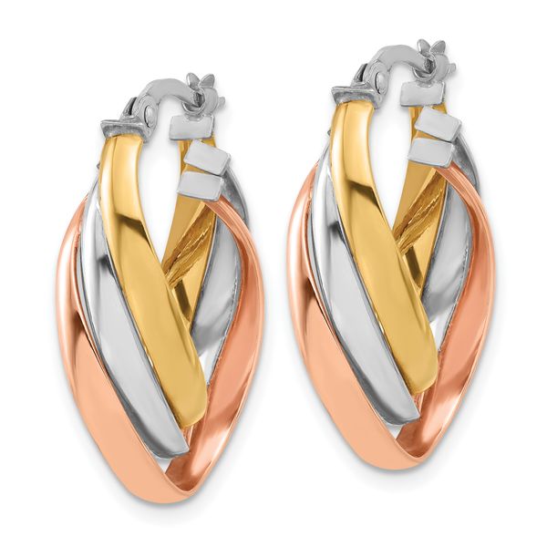 Leslie's 14K w/ White Rhod & Rose Gold-plating Polished Twist Hoop Earrings - Image 2