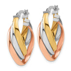Leslie's 14K w/ White Rhod & Rose Gold-plating Polished Twist Hoop Earrings - Image 2