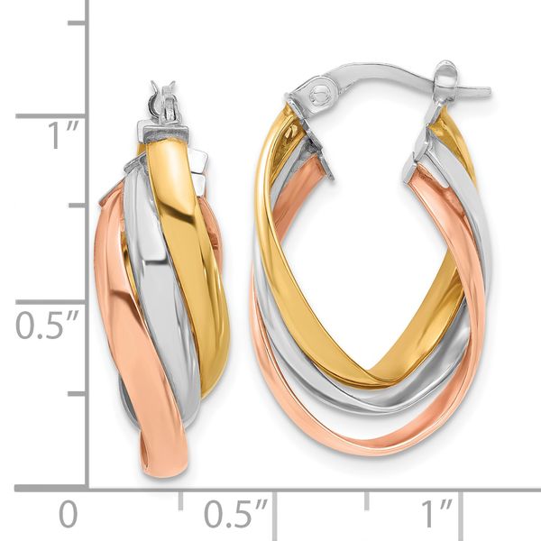 Leslie's 14K w/ White Rhod & Rose Gold-plating Polished Twist Hoop Earrings - Image 4