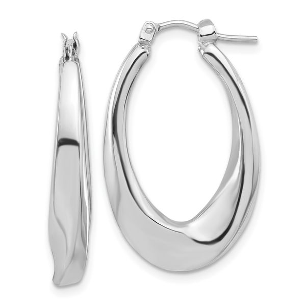 Leslie's 14K White Gold Polished Hollow Oval Twist Hoop Earrings