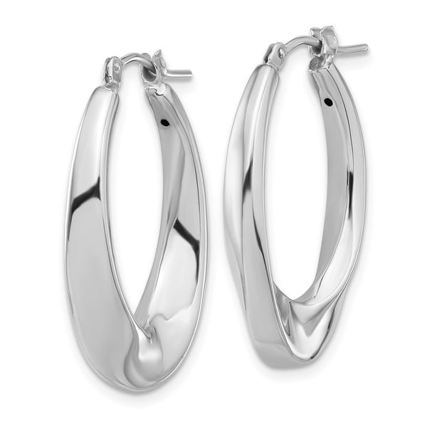 Leslie's 14K White Gold Polished Hollow Oval Twist Hoop Earrings - Image 2