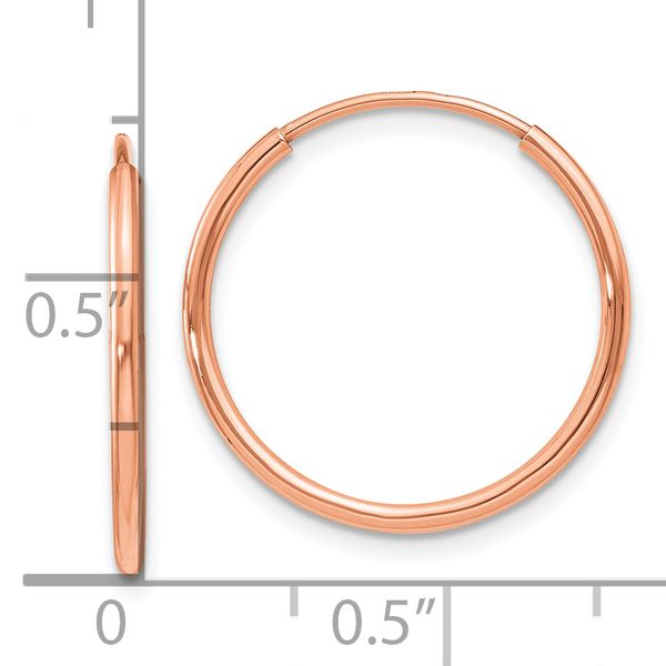 14k Rose Gold 1.2mm Polished Endless Hoop Earrings - Image 4