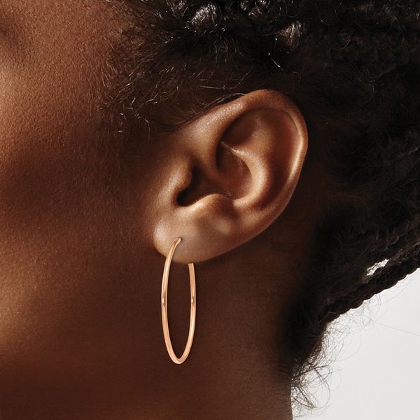 14k Rose Gold 1.2mm Polished Endless Hoop Earrings - Image 3