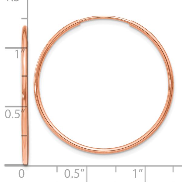 14k Rose Gold 1.2mm Polished Endless Hoop Earrings - Image 4