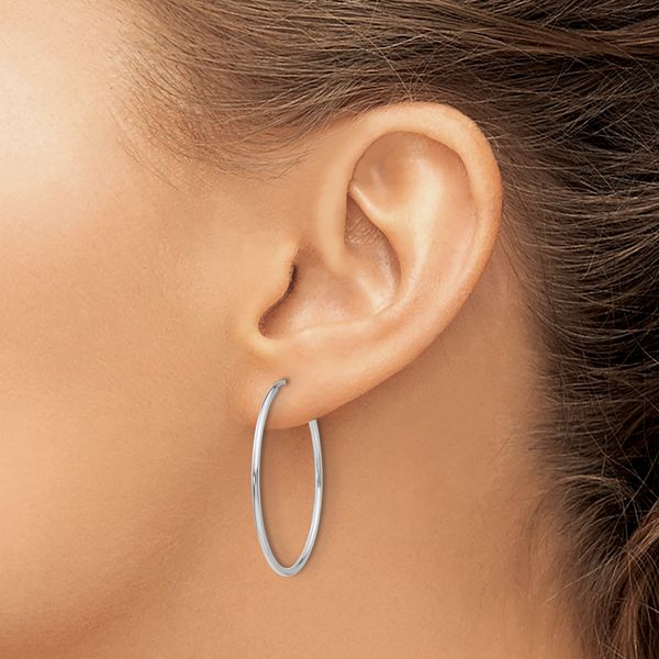 Leslie's 14k White Gold 1.20mm Polished Endless Tube Hoop Earrings - Image 3