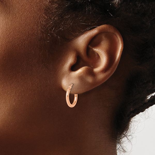 Leslie's 14k Rose Gold Polished 2x15mm Polished Hoop Earrings - Image 3