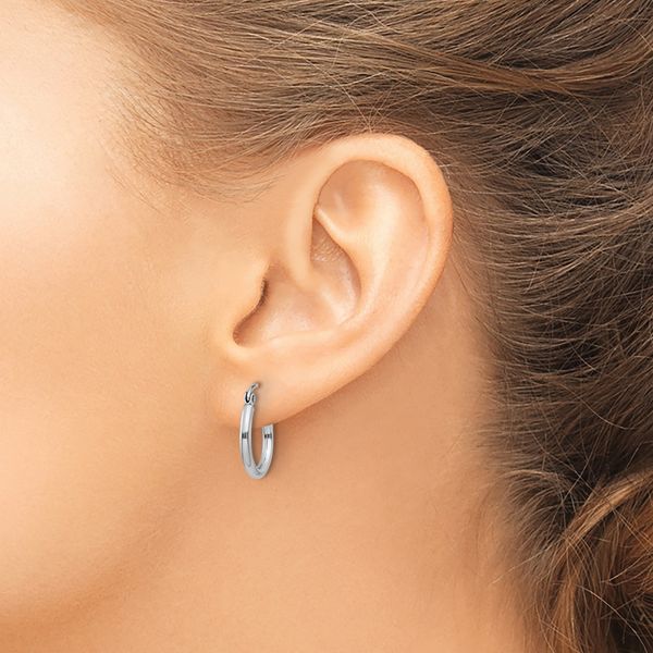 Leslie's 14k White Gold Polished 2x15mm Polished Hoop Earrings - Image 3