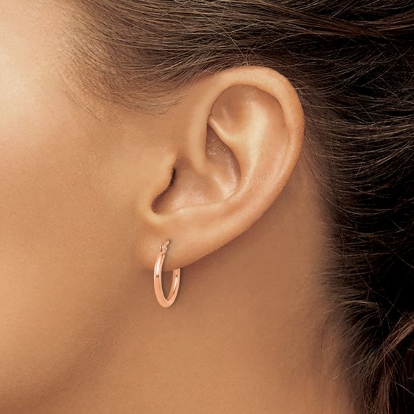 Leslie's 14k Rose Gold Polished 2x17.5mm Polished Hoop Earrings - Image 3