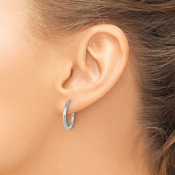 Leslie's 14k White Gold Polished 2x17.5mm Polished Hoop Earrings - Image 3