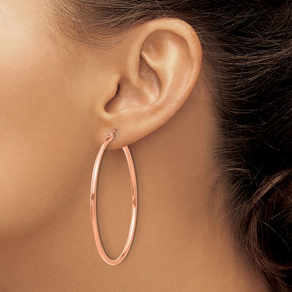 Leslie's 14k Rose Gold Polished 2x50mm Polished Hoop Earrings - Image 3