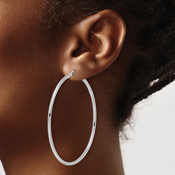 Leslie's 14k White Gold Polished 2x55mm Polished Hoop Earrings - Image 3