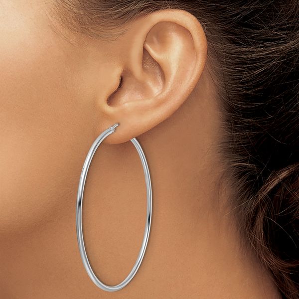 Leslie's 14k White Gold Polished 2x60mm Polished Hoop Earrings - Image 3