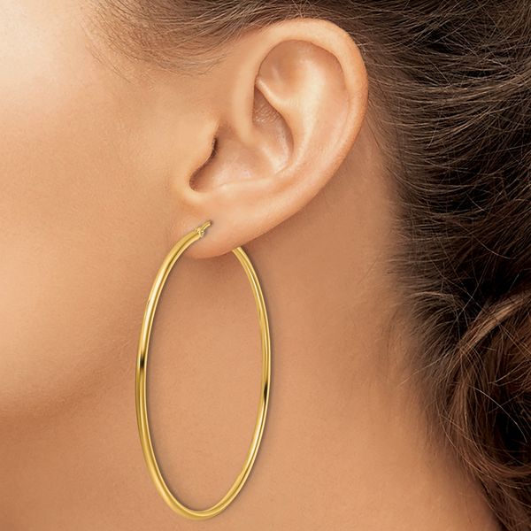 Leslie's 14k Polished 2x60mm Polished Hoop Earrings - Image 3