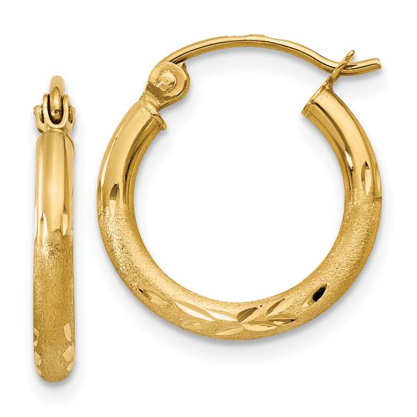 Leslie's 14k Satin and D/C 2mm Round Tube Hoop Earrings