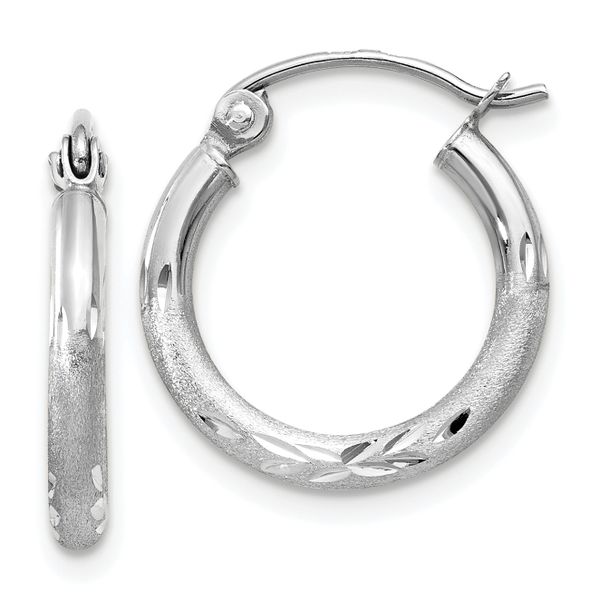 Leslie's 14k White Gold Satin and D/C 2mm Round Hoop Earrings
