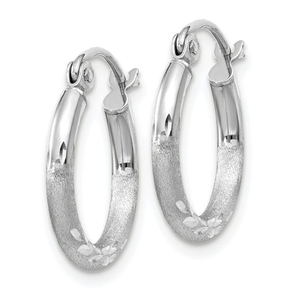 Leslie's 14k White Gold Satin and D/C 2mm Round Hoop Earrings - Image 2