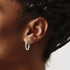 Leslie's 14k White Gold Satin and D/C 2mm Round Hoop Earrings - Image 3