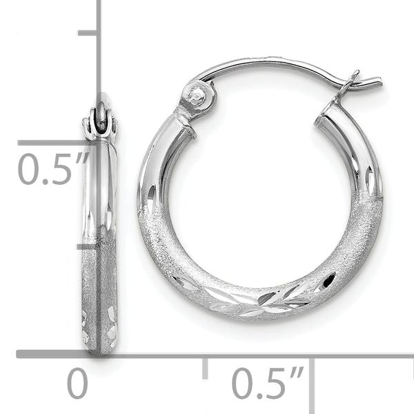 Leslie's 14k White Gold Satin and D/C 2mm Round Hoop Earrings - Image 4