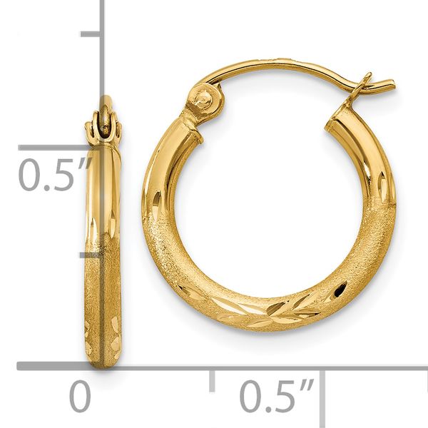 Leslie's 14k Satin and D/C 2mm Round Tube Hoop Earrings - Image 4