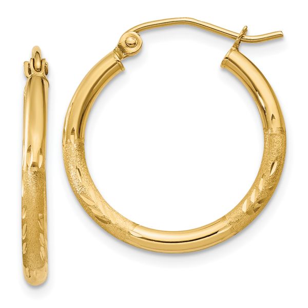 Leslie's 14k Satin and D/C 2mm Round Tube Hoop Earrings