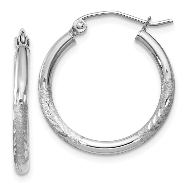 Leslie's 14k White Gold Satin and D/C 2mm Round Hoop Earrings