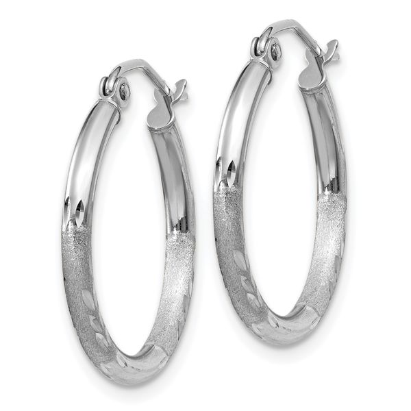 Leslie's 14k White Gold Satin and D/C 2mm Round Hoop Earrings - Image 2