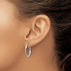 Leslie's 14k White Gold Satin and D/C 2mm Round Hoop Earrings - Image 3