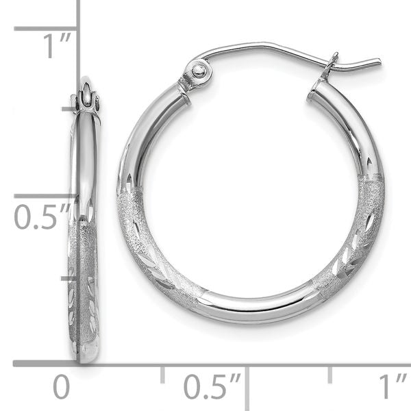 Leslie's 14k White Gold Satin and D/C 2mm Round Hoop Earrings - Image 4