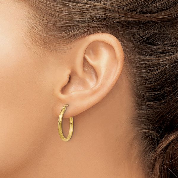 Leslie's 14k Satin and D/C 2mm Round Tube Hoop Earrings - Image 3