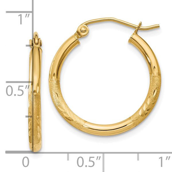 Leslie's 14k Satin and D/C 2mm Round Tube Hoop Earrings - Image 4