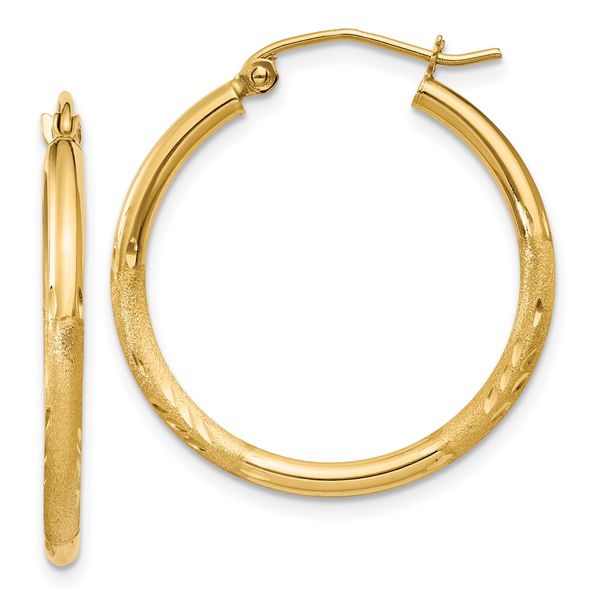 Leslie's 14k Satin and D/C 2mm Round Tube Hoop Earrings