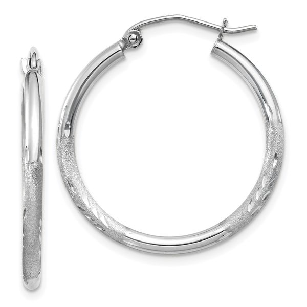 Leslie's 14k White Gold Satin and D/C 2mm Round Hoop Earrings