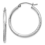 Leslie's 14k White Gold Satin and D/C 2mm Round Hoop Earrings