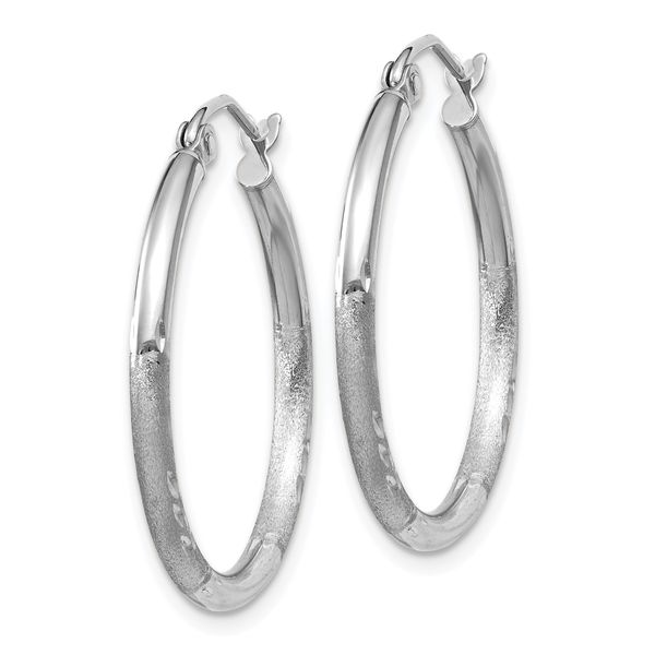 Leslie's 14k White Gold Satin and D/C 2mm Round Hoop Earrings - Image 2