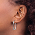 Leslie's 14k White Gold Satin and D/C 2mm Round Hoop Earrings - Image 3