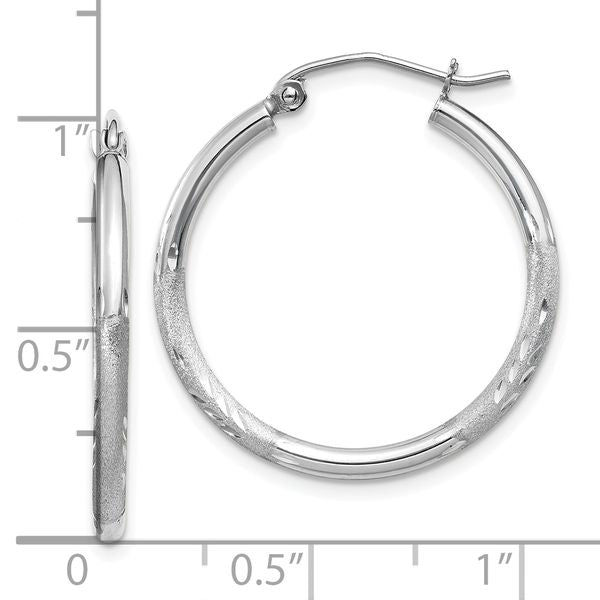 Leslie's 14k White Gold Satin and D/C 2mm Round Hoop Earrings - Image 4